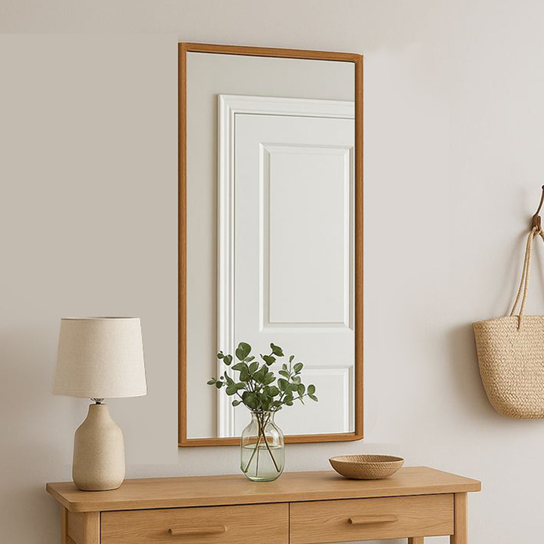 Luxury Wooden Cypress Brown Wall Mirror – Modern Bathroom & Bedroom Décor