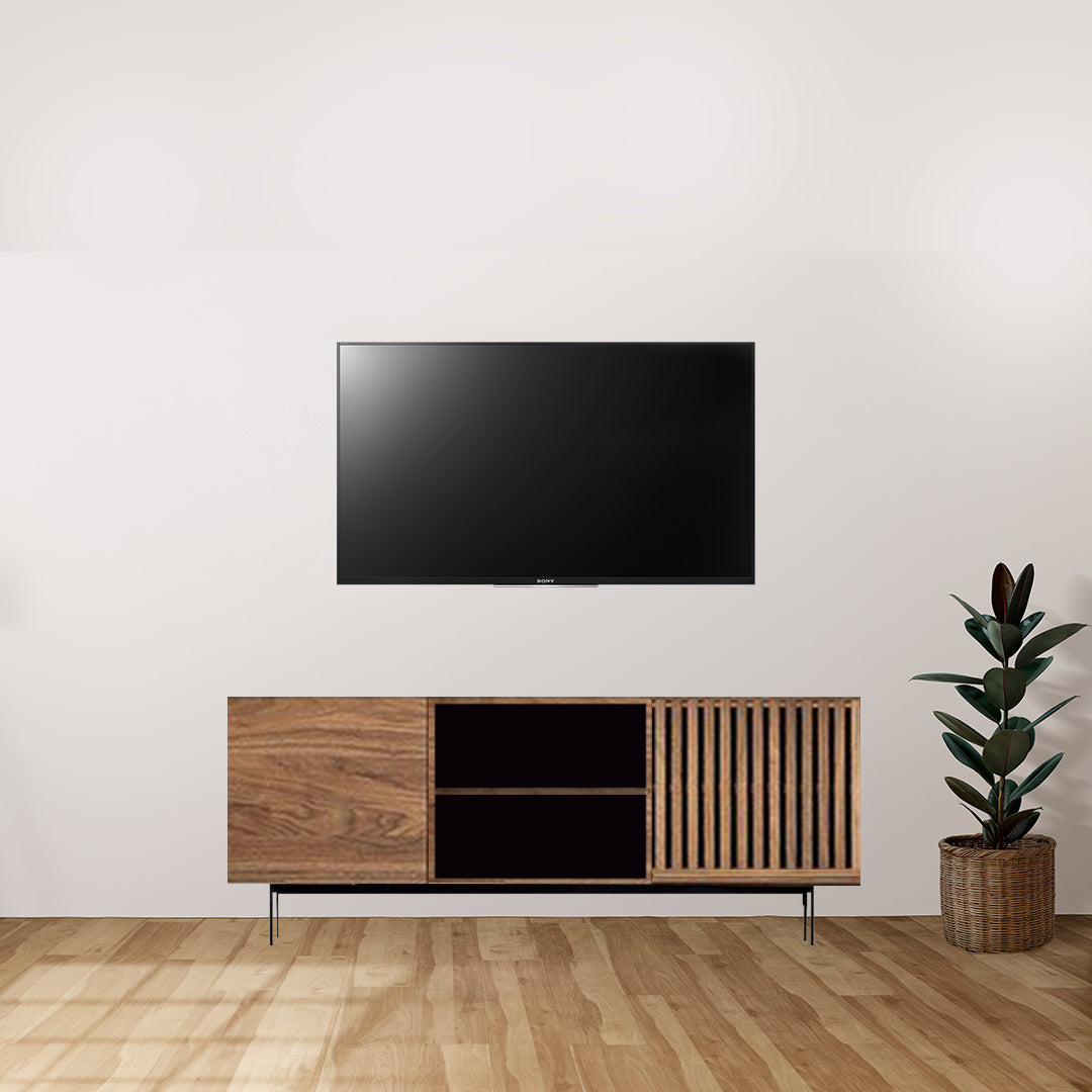 Mid-Century Wooden TV Stand  1.2m with Metal Legs & Mahogany Vented Door