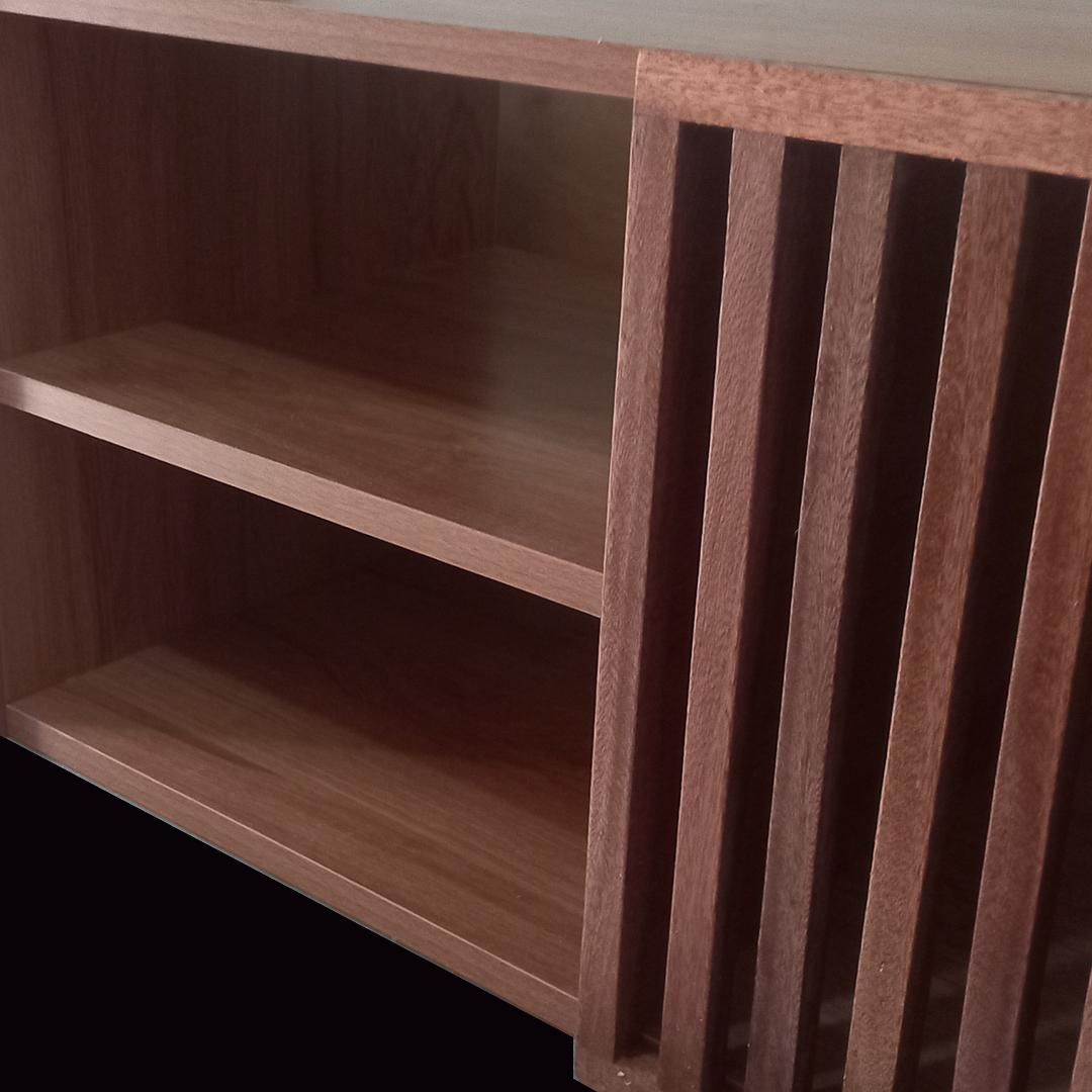 Mid-Century TV Book Shelf 1.2m with Metal Legs & Mahogany Vented Door