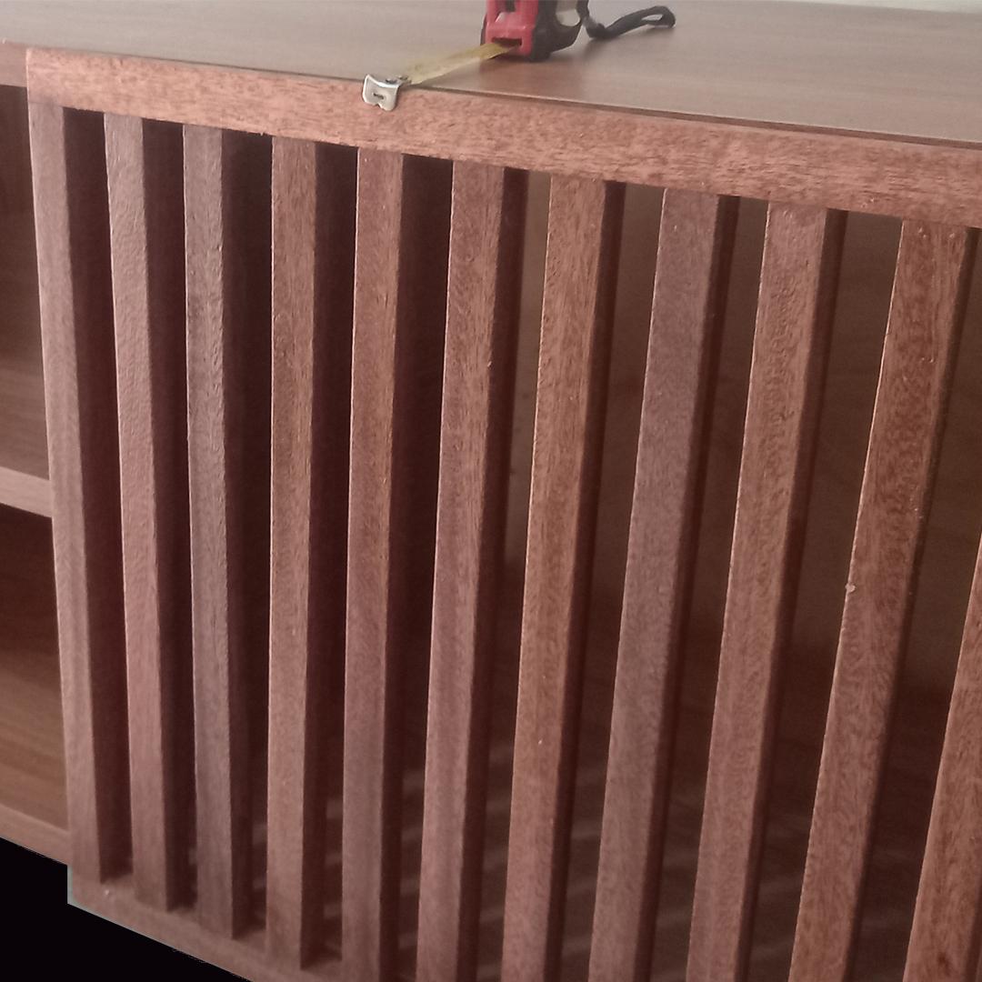 Mid-Century TV Book Shelf 1.2m with Metal Legs & Mahogany Vented Door